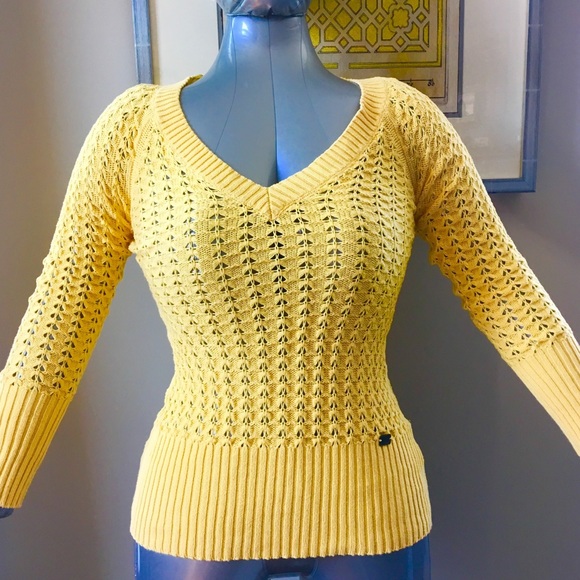 Guess Sweaters - GUESS Sexy Deep V-neck Yellow Sweater - Small